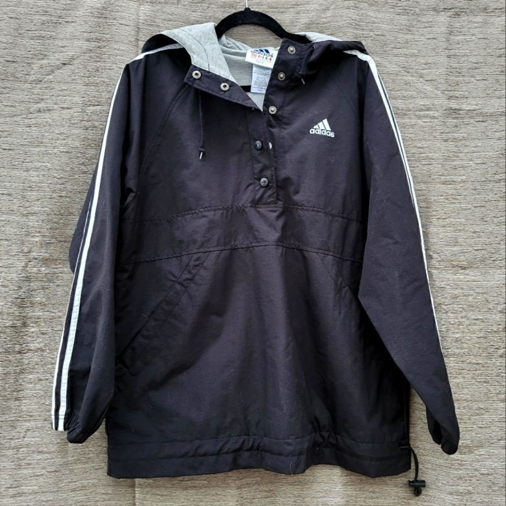 Adidas Vintage Hooded Pullover Lined Jacket Three Stripes Mens Size Medium